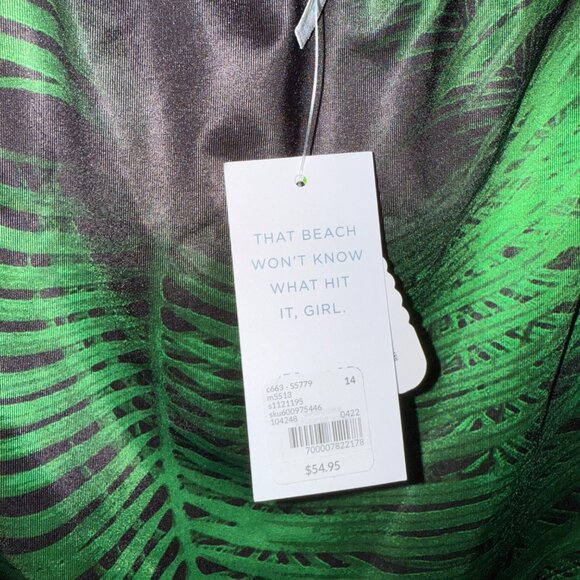 Swim Skirt With Green Palm Print & Built-In Briefs  Size 14  New With Tags - Picture 6 of 6